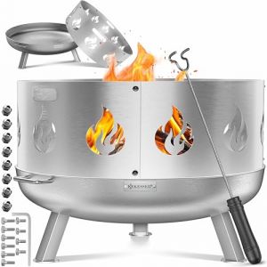KESSER® Brasero avec pare-étincelles Ø 70 cm | Brasero en acier allié | Brasero avec crochet de 42 cm en fonte, évacuation d'eau et 2 poignées solides | Brasero à bois et charbon pour feu de camp (WMK Trading GmbH, neuf)