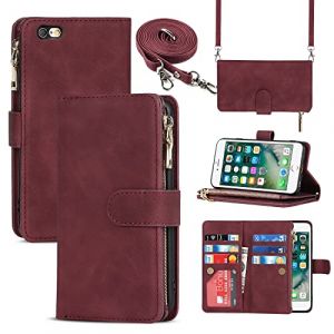 Cavor Coque Compatible avec iPhone 6 Plus/6S Plus Etui avec Cordon,Flip Portefeuille &Eacute;tui Cuir,[9 Porte Cartes][Double Boucle],Protection Housse Etui Compatible avec iPhone 6 Plus/6S Plus - Rouge (Copmob, neuf)