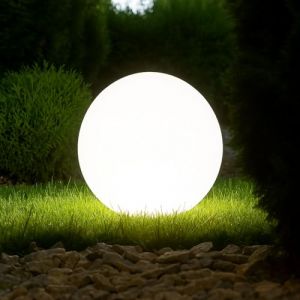 BEPER P207ILO226 Boule lumineuse pour jardin, LED RGB, lumière blanche et multicolore avec capteur crépusculaire, alimentation solaire, avec piquet pour extérieur, diamètre 40 cm. (BEPER official, neuf)
