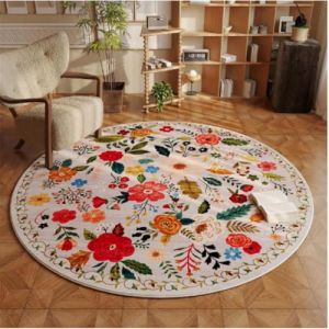 Highdi Tapis Rond de Nordic Rétro 40/50/80/100/120cm Tapis de Salon de Classic Shaggy Tapis Chambre Motif de Floral Tapis Poils Ras Antidérapant Fluffy Tapis pour Tapis de Rugs Chambre (120cm,Blanc) (Highdi, neuf)