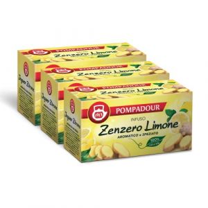 Pompadour, Infusion de gingembre et citron - 60 filtres (3 paquets de 20 filtres), aromatique et &eacute;pic&eacute;, 100% naturel, sans lactose, gluten et allerg&egrave;nes, v&eacute;g&eacute;talien (ideashoppingcenter, neuf)