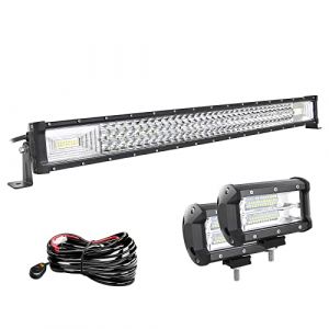 Willpower 81cm 32'' 405W Barre LED + 2pcs 18cm 72W Phare de Travail LED + Faisceau de Câblage Rampe LED Bar a LED 12V 24V Étanche Projecteur LED Feux LED pour 4x4 Voiture Camion Tracteur Quad Bateau (YZ-EU, neuf)