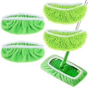 QWORK&reg; Lot de 4 Serpill&egrave;res Plates R&eacute;utilisables Compatible avec Swiffer Sweeper, Utilisation Humide et S&egrave;che (2 Polaire Corail et 2 Chenille) (shavinglikes, neuf)