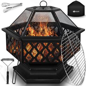 tillvex Brasero Extérieur BBQ | Foyer Poêle pour Jardin, Terrasse | Chauffage avec Gril-Le à Charbon + Couvercle | Cheminée Feu pour Barbecue avec Tissonier Noir (Hexagonal) (DWD-Company, neuf)