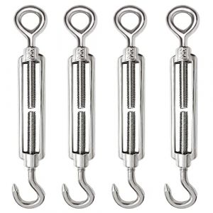 4 Pièces Tendeur Cable M8 Tendeur Cable Inox 304 Réglable Crochet de Ridoir et Oeil pour Tendeur de Fil Cable Acier Corde Crochet Tendeur Accessoires (SAIJIAN, neuf)