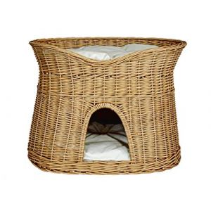 Panier pour Dormir Chat &ndash; Niche pour Chats Indoor &ndash; Taille L: 60 cm Ovale &ndash; Cave pour Chats en Osier &ndash; Lit &agrave; Deux Niveaux pour Chat ou Chien avec Coussins &eacute;crus lavables &ndash; Couleur Naturelle (Damian-Wiklina, neuf)
