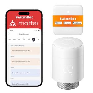 SwitchBot Combo Thermostat de radiateur connect&eacute; Matter &ndash; Thermostat Bluetooth avec appli & minuteur, Installation Facile, &eacute;conomie d'&eacute;nergie, Compatible Alexa, Apple Home (SwitchBot, neuf)