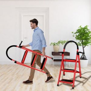 Escabeau 3 Marches, Escabeaux Pliant avec Marchepied Antid&eacute;rapant et Large, Petit Marche Pied avec Poign&eacute;e, Escabeaux en Acier Robuste, L&eacute;ger et Portable-104 x 57 x 41,5 cm - 3 marches (Rouge) (Hechheu, neuf)