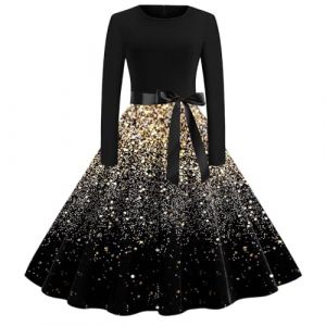 Générique Robe Noel Femme Soiree, Robe pour Les Fetes Vintage Années 50 Pin Up Rockabilly Elegante Imprimer De Noël Robe De Soirée Classique Swing Robe Robe Elegant Robe (Chnnamzu (7-12 jours), neuf)