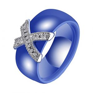 PAURO Zircon Engagement Mariage Bande Bague Femme C&eacute;ramique Forme en X Bleu Taille 60 (BuyPAURO, neuf)