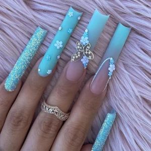 Faux ongles, ongles à presser Faux ongles longs en forme de cercueil avec colle, faux ongles marron portables avec strass, presse de Ballet, couverture complète(60) (zhangtingamz, neuf)