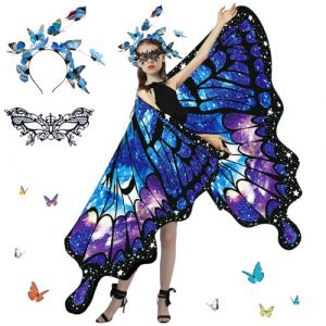 Ailes de F&eacute;e Adulte Ch&acirc;le,Ailes de Papillon Adulte Cape,Cape Papillon,Costume de Papillon pour Femme,Ailes de Papillon Double Face,pour Femme Halloween No&euml;l Cosplay F&ecirc;te D&eacute;co Cadeau (HUIKUANGEU, neuf)