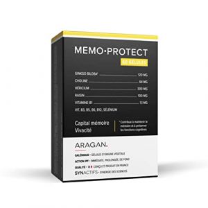 ARAGAN - Synactifs - MemoProtect - Complément Alimentaire Mémoire et Vivacité - Ginkgo Biloba, Raisin, Vitamine B1, Vitamines B et Sélénium - 60 gélules - 30 à 60 jours de prise - Fabriqué en France (ARAGAN®, neuf)