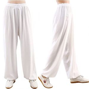 Pantalon de Tai Chi Unisexe Couleur Unie Loisirs Coton et Soie Costume Chinois pour Tai Chi and Wing Chun Taille Elastique Tenue de Tai Chi pour la M&eacute;ditation et Le Qigong,004,S (ZSZMD, neuf)