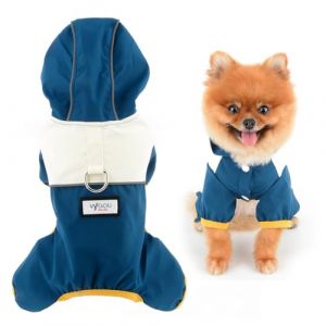 SMALLLEE_LUCKY_STORE Patchwork imperm&eacute;able pour petit chien, veste de pluie &agrave; quatre pattes avec anneau en D Poncho de pluie &agrave; capuche r&eacute;fl&eacute;chissant l&eacute;ger pour yorkshire, chihuahua, bleu, taille S (smalllee, neuf)