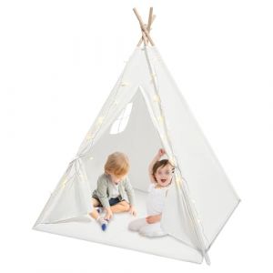 Tente pour Enfants Pliable Interieur Tipi Enfant avec Tapis et Fen&ecirc;tre, Starlight,pour Salon,Chambre d'enfant, Chambre &agrave; Coucher, Camping (Blanc) (YALBOBIA, neuf)