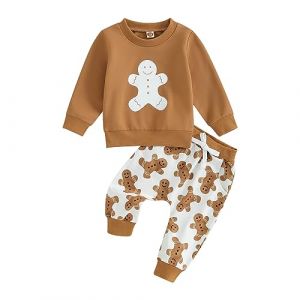 Caziffer Ensemble de No&euml;l B&eacute;b&eacute; Gar&ccedil;on Fille D&eacute;guisement Imprim&eacute; Sweat + Pantalon pour B&eacute;b&eacute; Unisexe 0 Mois-3 Ans (Marron, 18-24 Mois) (baixia, neuf)