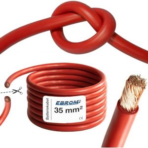 EBROM Câble de batterie très flexible Hi-Flex (Hi Flex) 35 mm² Au mètre en rouge - Très flexible Gaine en PVC (70 ± 5 Shore) 100% cuivre 35 mm² Comme câble de démarrage, câble de chargement ou autre (EBROM, neuf)