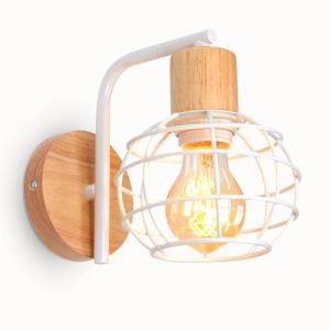 LIGKIN Applique Murale Interieur Lampe Murale Bois Moderne E27 Cage en Métal Industriel Applique Murale Déco pour Salon Salle à Manger Couloir, Blanc (LigKin Light, neuf)