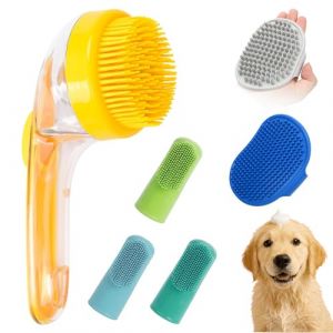 Kit Brosse De Bain Pour Chien - Brosse De Bain Avec Distributeur De Savon | Brosse De Lavage En Silicone Souple Avec Long Manche Et Brosses &Agrave; Dents | Accessoires De Toilettage Pour Animaux (Jaune) (kunmkr, neuf)