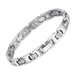 JEROOT Bracelet Magnétique Titane, 4mm en Zircon Cubique pour femme Argent avec avec taille réglable, peut être porté par les hommes et les femme (3500 GAUSS Par Aimant) (jeroot, neuf)