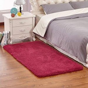 YAOTT Tapis Moelleux et Super Doux pour Chambre &agrave; Coucher Chambre d'enfant, Tapis Anti-d&eacute;rapant Shaggy de D&eacute;coration Int&eacute;rieure, Tapis de Sol Moderne a Poils Longs Rouge Bordeaux 40X60CM (ZhangYi EU, neuf)
