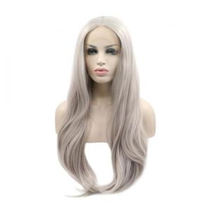 Perruque Perruque synth&eacute;tique gris argent&eacute; blanc for femmes, cheveux longs boucl&eacute;s et ondul&eacute;s, Fibers r&eacute;sistantes &agrave; la chaleur, perruques de f&ecirc;te for hommes Femmes (Haikouqiongshanquyangyuchunpifawangdian, neuf)