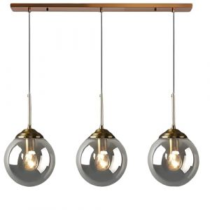 XIRYTU-H Suspensions Vintage Industrielles à 3 Lumières avec Abat-jour Boule de Verre, Lampe Suspendue au Plafond en Laiton Métal, Lustre d'îlot de Cuisine (Gris, Droite) (Gris) (XIRYTU-H, neuf)