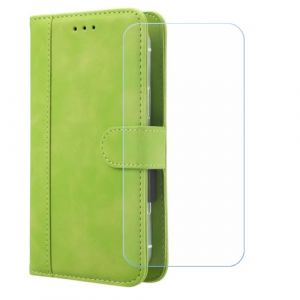 BMPNLSZ PU Cuir Etui pour Logicom Smart Pro + Verre trempé, HD Anti Rayures Film Protection écran - Fermeture Pliant Coque Cover Housse de Protection pour (6,7") - Vert-XHDFG (lmlq, neuf)