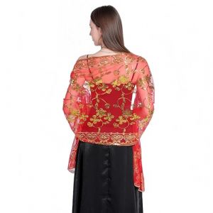 Proumhang Étole pailletée et châle en voile transparent pour robes de soirée. Couverture étincelante pour mariée, demoiselle d'honneur, robe Cheongsam 190cm x 60cm Rouge-Or (labellevie_NO1, neuf)