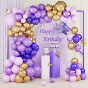 Kit Arche Ballon Violet Or, 114 Pi&egrave;ces Arche Ballons Anniversaire Dor&eacute; Lilas Ballon Pastel, Ballons Violet et Or Pour Decoration Anniversaire Fille Baby Shower Mariage Decoration Bapteme Fille (naiwang-shop, neuf)