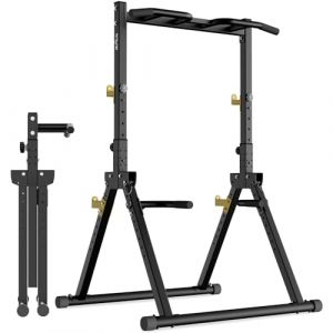 DH FitLife Power Tower pliable Station de dips | Barre de traction autonome jusqu'à 300 kg avec barres de dips et supports pour haltères | Station de musculation | Rack pour salle de sport à domicile (DH FitLife GmbH, neuf)
