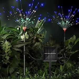 iFalarila 2 Pi&egrave;ces Lampes Solaires Ext&eacute;rieures pour Jardin-8 Modes Firefly Light Solaire Ext&eacute;rieur 1200mAH Panneau Solaire, D&eacute;coration de Jardin pour Arri&egrave;re, Cour, Chemin, Terrasse -Multicolore (Jingzhaotech-FR, occasion)