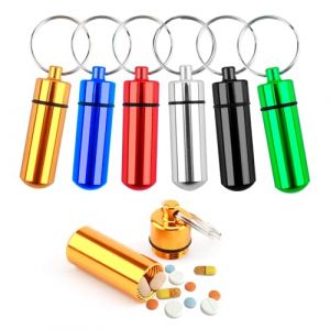 Lot de 6 bo&icirc;tes porte-cl&eacute;s en alliage d'aluminium - 14 x 48 mm - pilule pour d&eacute;placements, pilule en m&eacute;tal - &Eacute;tanche (ZGTX, neuf)