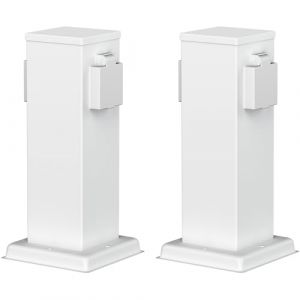 ledscom.de 2 pièces Colonne de Prises de Courant de Jardin Polly pour l'extérieur, IP44, 2X, Acier Inoxydable, Blanc, carré, 27 cm (LEDs Com GmbH, neuf)