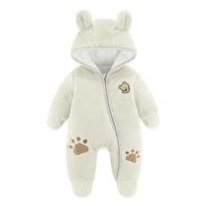 JiAmy Combinaison Bebe Garcon Fille Hiver Polaire Combipilote Pilote B&eacute;b&eacute; Manteau &agrave; Capuche, Manches Longues Ours Combinaison de Neige Blanc 0-3 Mois (JiAmy-EU, neuf)