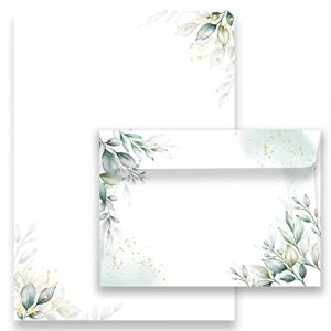 Lot de 30 à 20 feuilles de papier à lettre élégant en vert avec feuilles imprimées 2 côtés A4 120 g/m² C6 80 g/m² de 10 à 100 feuilles avec enveloppes vintage (30 à 20 enveloppes) (Klasse-Vertrieb, neuf)