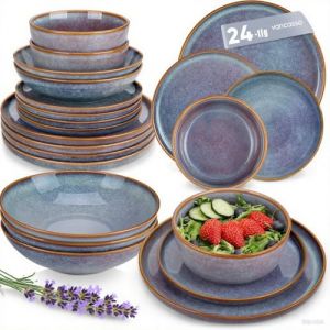 vancasso PLAYA Assiettes Service de Table 6 Personnes, Service vaisselle Complet 24 Pièces en Grès - 6 Assiette Plate, à Dessert, Creuses et Bols - Adapté au Micro-Ondes et Lave-Vaisselle - Gris Bleu (vancasso Ceramic Art, neuf)
