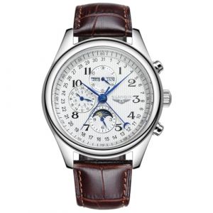 Guanqin Montre m&eacute;canique multifonction automatique pour homme en verre saphir, phase de lune, calendrier perp&eacute;tuel, &eacute;tanche, montre bracelet en acier inoxydable ou bracelet en cuir, Argent&eacute;, blanc et (jdlermy store, neuf)