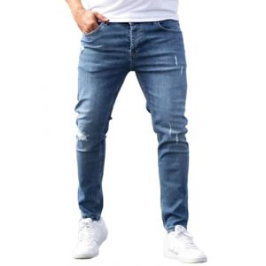 Oanviso Homme Jean Trou&eacute; Mode Skinny Slim Fit Pantalon Denim Styles D&eacute;chir&eacute; Sport Trousers avec Fermeture &Eacute;clair Casual Pants Trekking Outdoor Cargo Vintage I Bleu 3XL (Osheoiso Inc., neuf)