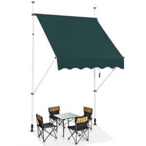 RELAX4LIFE Store Banne Manuel sans Perçage, Auvent Balcon Rétractable avec Manivelle, Tissu Oxford Anti-UV Imperméable, Hauteur Réglable 2-3 M, Store Banne pour Porte Fenêtre (Vert,150 X 125 cm) (RELAX4LIFE, neuf)