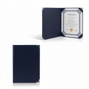 Porte-Dipl&ocirc;me A4 en Cuir V&eacute;gan avec Coins M&eacute;tal Argent&eacute; &ndash; Pochette Certificat &Eacute;l&eacute;gante et Professionnelle pour Remise de Dipl&ocirc;me, Mariage et Documents Importants (bleu nuit marine) (GreenIsle, neuf)