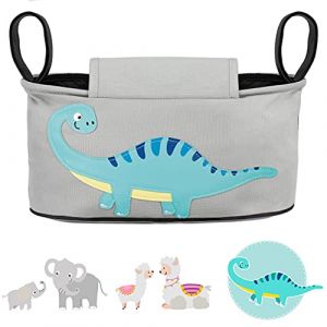 GL&Uuml;CKSWOLKE Sac Organisateur Poussette &ndash; 6 Motifs I Sac pour Landau I Pochette avec Distributeur de Lingettes I Baby Bebe Accessoire Garcon et Fille I Sacoche de Rangement - Motif Dinosaure Gris (Gl&uuml;ckswolke, neuf)