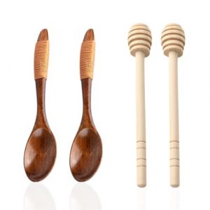 XUZOPIM Lot De 4 Cuill&egrave;res &Agrave; Miel Cuill&egrave;res &Agrave; Miel En Bois De 14 Cm Cuill&egrave;re &Agrave; Miel En Bois De 15 Cm Distributeur De Miel Et De Sirop B&acirc;tonnets M&eacute;langeurs En Spirale De Miel (ZHAO  XINWEI uk shop, neuf)