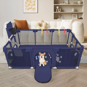Parc pour Chiots Ou Petits Chiens, Clôture Solide en Tissu épais Et Filet en Nylon Haute Résistance,Parc à Chiots avec Porte, Lavable en Machine, Intérieur/extérieur,180 x 120 x 66 cm - Bleu Marine (Hechheu, neuf)
