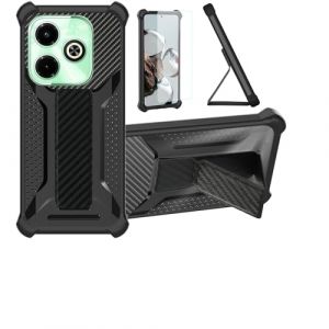 bojioderf Coque pour Infinix Hot 40i Coque &Eacute;tui Case Cover Hybride [avec Protection d'&eacute;cran en Verre tremp&eacute;] [Support magn&eacute;tique Pliable] [givr&eacute; r&eacute;sistant aux Empreintes digitales] Noir (Oujietong, neuf)