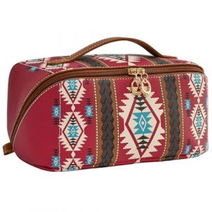 Trousse de maquillage Boho capacit&eacute; en cuir PU, trousse de toilette voyage &eacute;tanche pour femme &ndash; &Eacute;tui transport unique style boh&egrave;me (rouge) Western, Boho, cuir Makeu (Msocorunws, neuf)