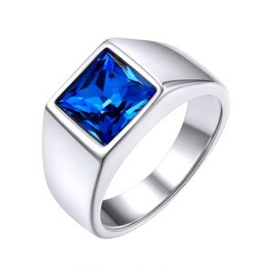 GoldChic Bague Homme Chevaliere Acier Pierre Bleu 62 Petit Anneau Zircon Inoxydable Bagues Garcon Zirconium Bijoux Index Annulaire Auricualire (GoldChic Jewelry Store, neuf)