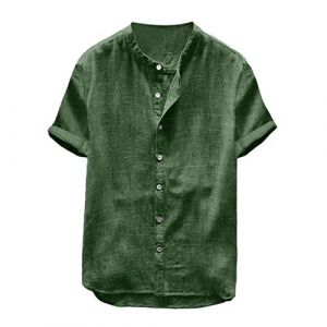 G&eacute;n&eacute;rique Chemise Lin Homme Manche Courte Col Mao Chemise &Eacute;t&eacute; Homme Leger en Coton Lin Chemise De Plage Classique Casual Shirt Chemises Boutonn&eacute;es Homme (OKrjhu, neuf)