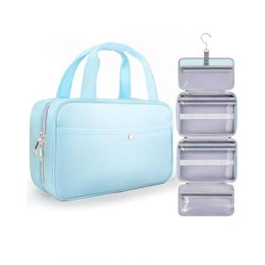 Chakipee Trousse de Toilette a Suspendre Voyage Femme- Organisateur Cosm&eacute;tique Imperm&eacute;able avec Fen&ecirc;tre Transparente, Trousses de Toilette Bain L&eacute;g&egrave;re pour Essentiels, Maquillage Azul, Moyen (Chakipee, neuf)